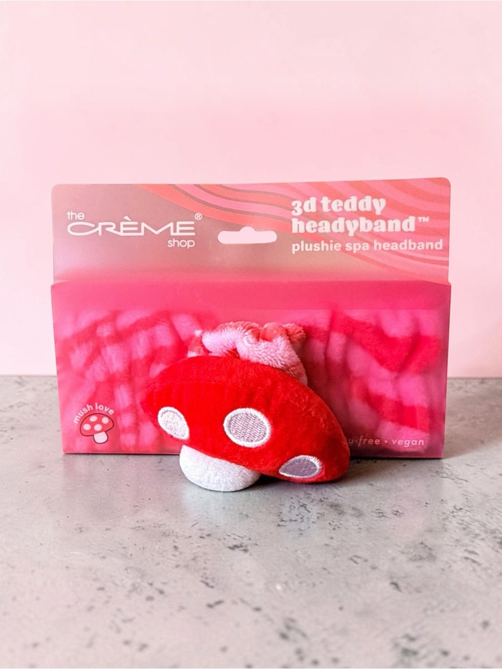 The Crème Shop Red 3D Teddy Mushroom Plush Spa Headband